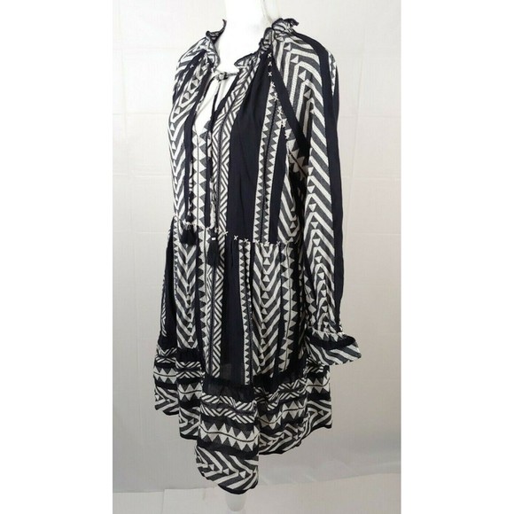 Anthropologie Maeve Tunic Dress Small Black White Tassels Boho Dominique Cotton - Picture 7 of 12